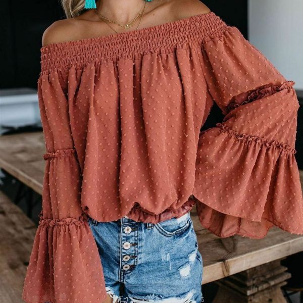 The Best Elegant Women's Off Shoulder Long Sleeve Tops Ladies Sexy Pullover Loose Fashion T-shirt Online - Takalr