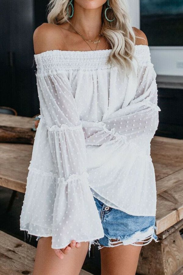 The Best Elegant Women's Off Shoulder Long Sleeve Tops Ladies Sexy Pullover Loose Fashion T-shirt Online - Takalr