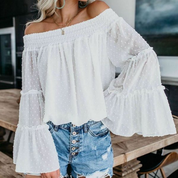 The Best Elegant Women's Off Shoulder Long Sleeve Tops Ladies Sexy Pullover Loose Fashion T-shirt Online - Takalr