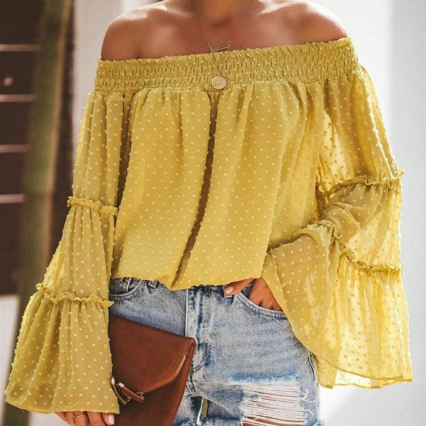 The Best Elegant Women's Off Shoulder Long Sleeve Tops Ladies Sexy Pullover Loose Fashion T-shirt Online - Takalr