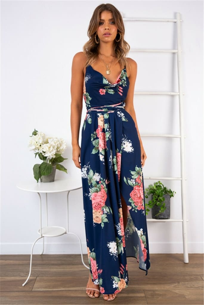 2019 Fashion New Women Boho Floral Dress Holiday Party Sleeveless Ladies Maxi Summer Beach Dress Sundress