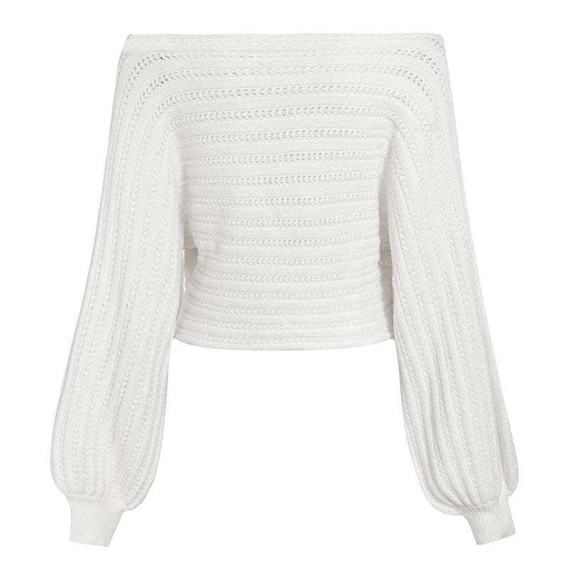 Simple off shoulder knitting pullover Lantern long sleeve women sweater