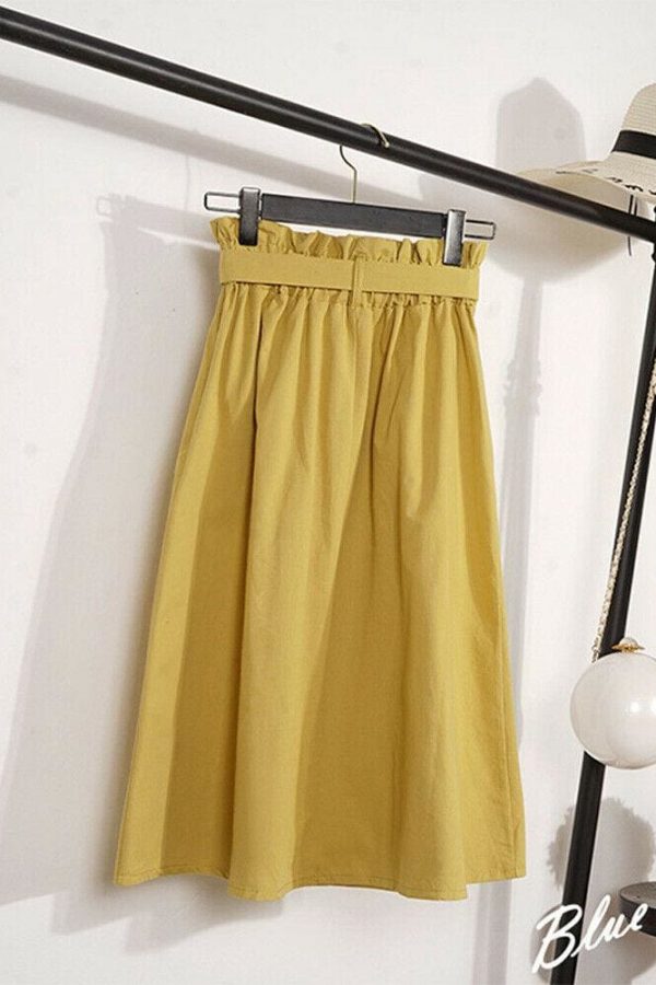 The Best Fashion A-Line Skirt Women Casual Elastic High Waist Loose Summer OL Ladies Pocket Button Midi Long Skirt Online - Takalr