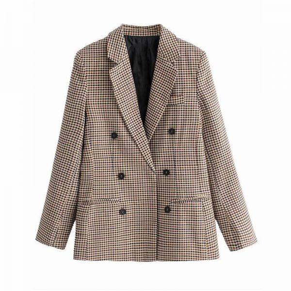 The Best Fashion Autumn Women Plaid Blazers Work Office Lady Blazer Coat Online - Takalr