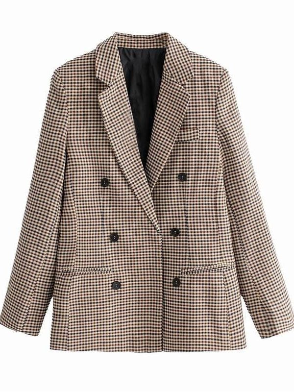 The Best Fashion Autumn Women Plaid Blazers Work Office Lady Blazer Coat Online - Takalr