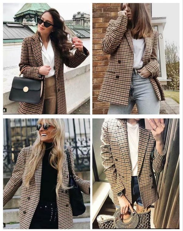 The Best Fashion Autumn Women Plaid Blazers Work Office Lady Blazer Coat Online - Takalr