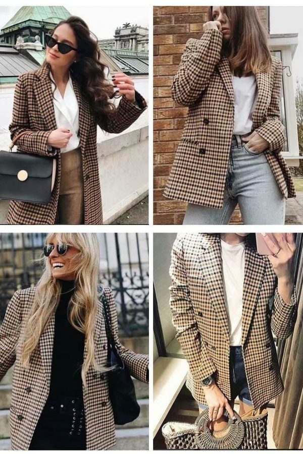 The Best Fashion Autumn Women Plaid Blazers Work Office Lady Blazer Coat Online - Takalr