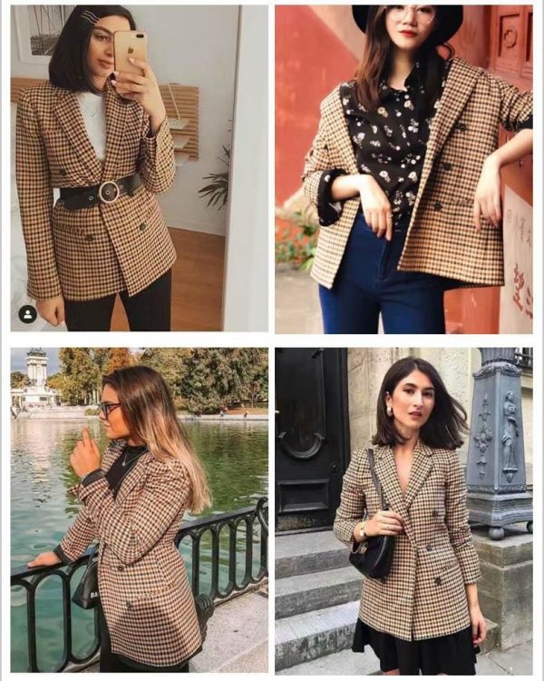 The Best Fashion Autumn Women Plaid Blazers Work Office Lady Blazer Coat Online - Takalr