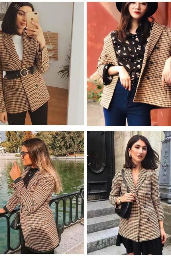 The Best Fashion Autumn Women Plaid Blazers Work Office Lady Blazer Coat Online - Takalr