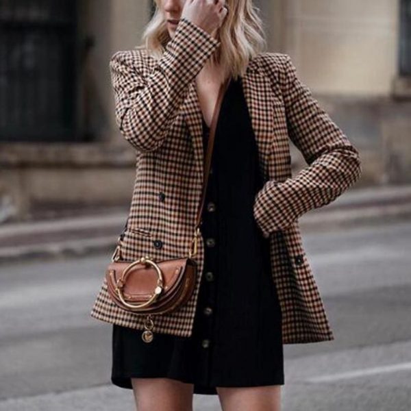 The Best Fashion Autumn Women Plaid Blazers Work Office Lady Blazer Coat Online - Takalr