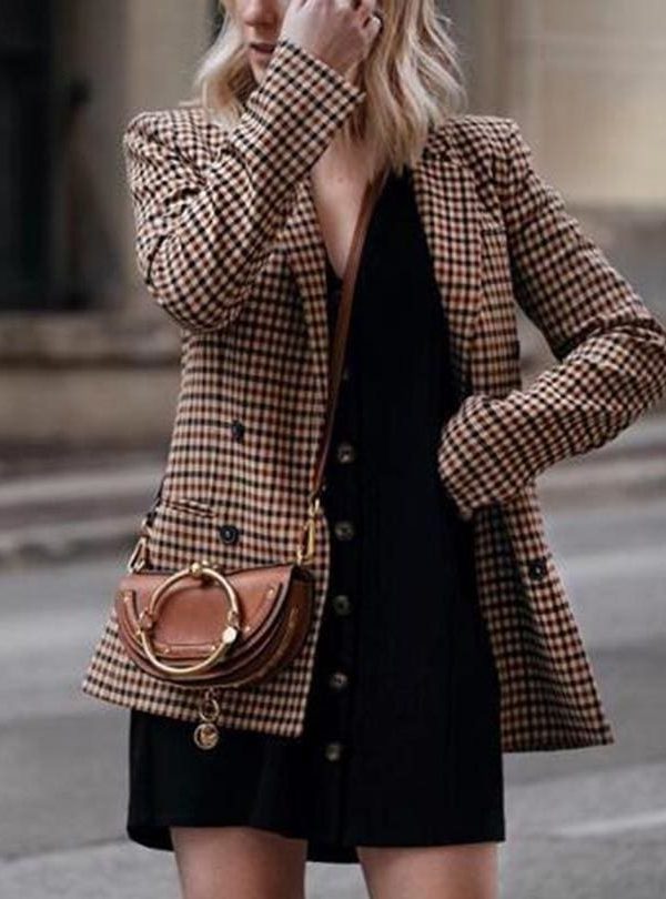 The Best Fashion Autumn Women Plaid Blazers Work Office Lady Blazer Coat Online - Takalr