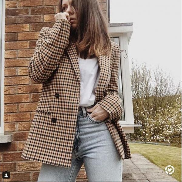 The Best Fashion Autumn Women Plaid Blazers Work Office Lady Blazer Coat Online - Takalr