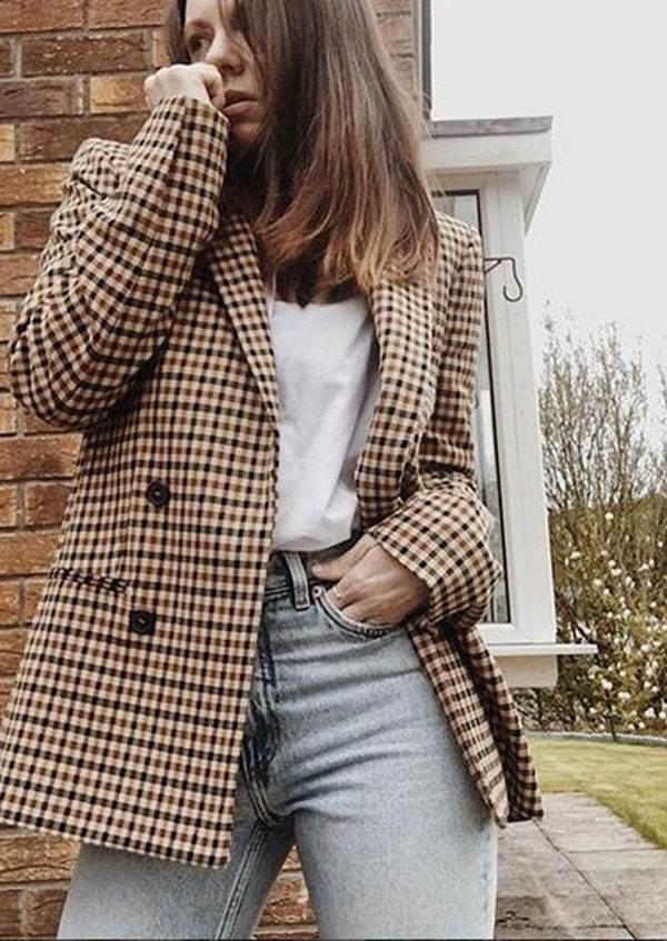 The Best Fashion Autumn Women Plaid Blazers Work Office Lady Blazer Coat Online - Takalr