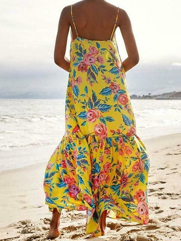 The Best Fashion Beach Dress Women Holiday Sleeveless Loose Summer Beach Casual Floral Long Maxi Dress Sundress Online - Takalr