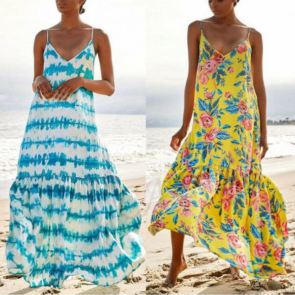 The Best Fashion Beach Dress Women Holiday Sleeveless Loose Summer Beach Casual Floral Long Maxi Dress Sundress Online - Takalr