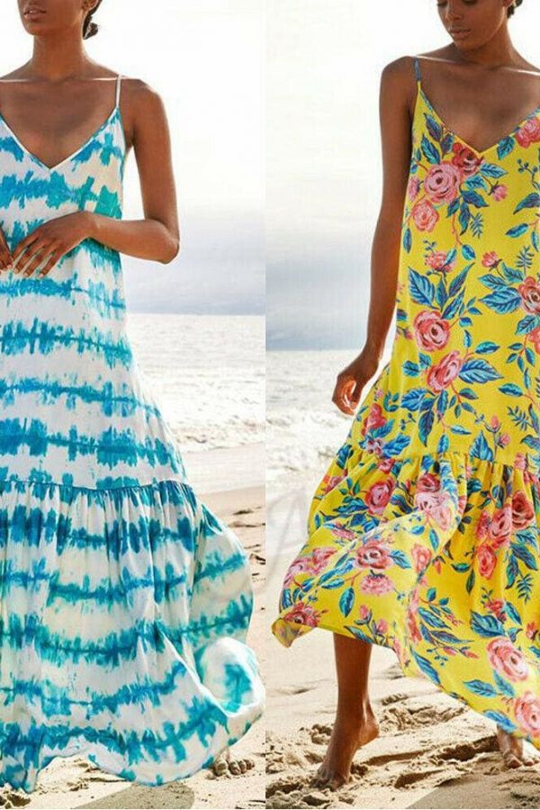 The Best Fashion Beach Dress Women Holiday Sleeveless Loose Summer Beach Casual Floral Long Maxi Dress Sundress Online - Takalr