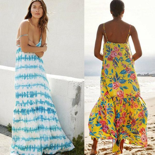 The Best Fashion Beach Dress Women Holiday Sleeveless Loose Summer Beach Casual Floral Long Maxi Dress Sundress Online - Takalr