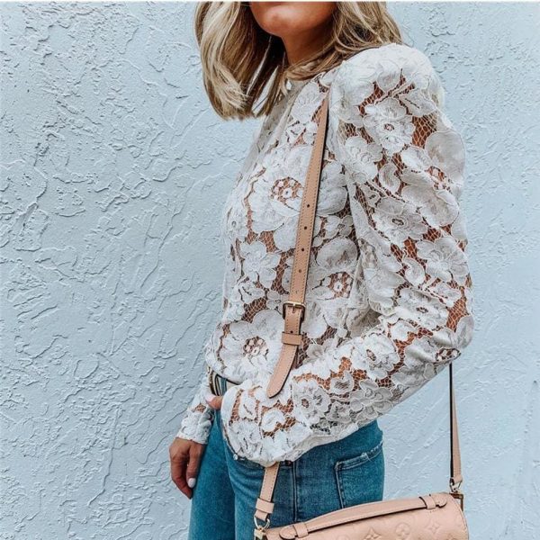 The Best Fashion Boho Beach Floral Women Tops Elegant Ladies Long Sleeve Hollow out Lace Shirt Floral Casual Streetwear Online - Takalr