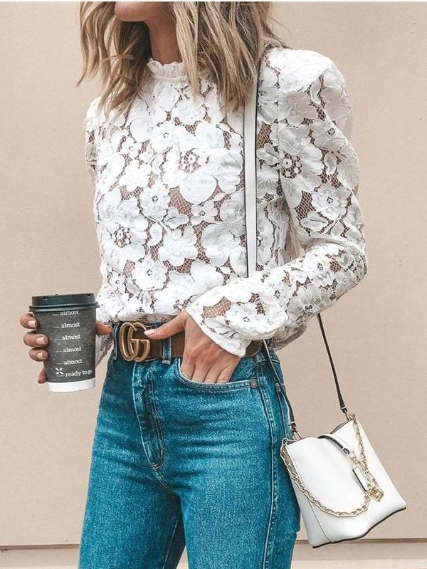 The Best Fashion Boho Beach Floral Women Tops Elegant Ladies Long Sleeve Hollow out Lace Shirt Floral Casual Streetwear Online - Takalr