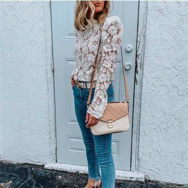 The Best Fashion Boho Beach Floral Women Tops Elegant Ladies Long Sleeve Hollow out Lace Shirt Floral Casual Streetwear Online - Takalr