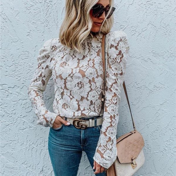 The Best Fashion Boho Beach Floral Women Tops Elegant Ladies Long Sleeve Hollow out Lace Shirt Floral Casual Streetwear Online - Takalr