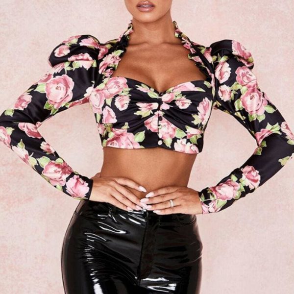 The Best Fashion Boho Floral Women Slim Fit Long Puff Sleeve Crop Tops Ladies Summer Casual Cami Vest Tank Top Blouse Tee Shirt Online - Takalr