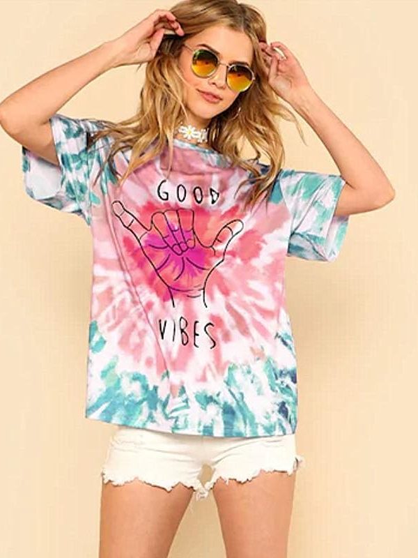 The Best Fashion Boho Women Casual Summer Short Sleeve Loose T-Shirt Ladies GOOD VIBES Print Cotton Tops Shirt Outwear Online - Takalr