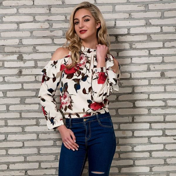 The Best Fashion Boho Women Summer Floral Chiffon Shirt Tops Elegant Ladies Casual Long Sleeve Crew Neck Loose Blouse Shirts Online - Takalr