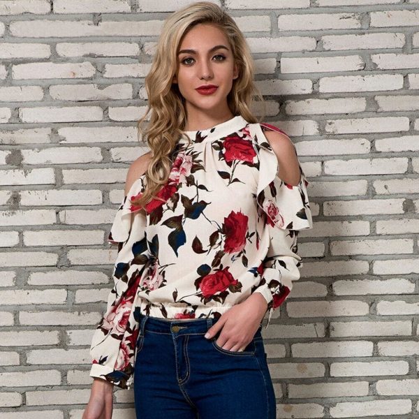 The Best Fashion Boho Women Summer Floral Chiffon Shirt Tops Elegant Ladies Casual Long Sleeve Crew Neck Loose Blouse Shirts Online - Takalr