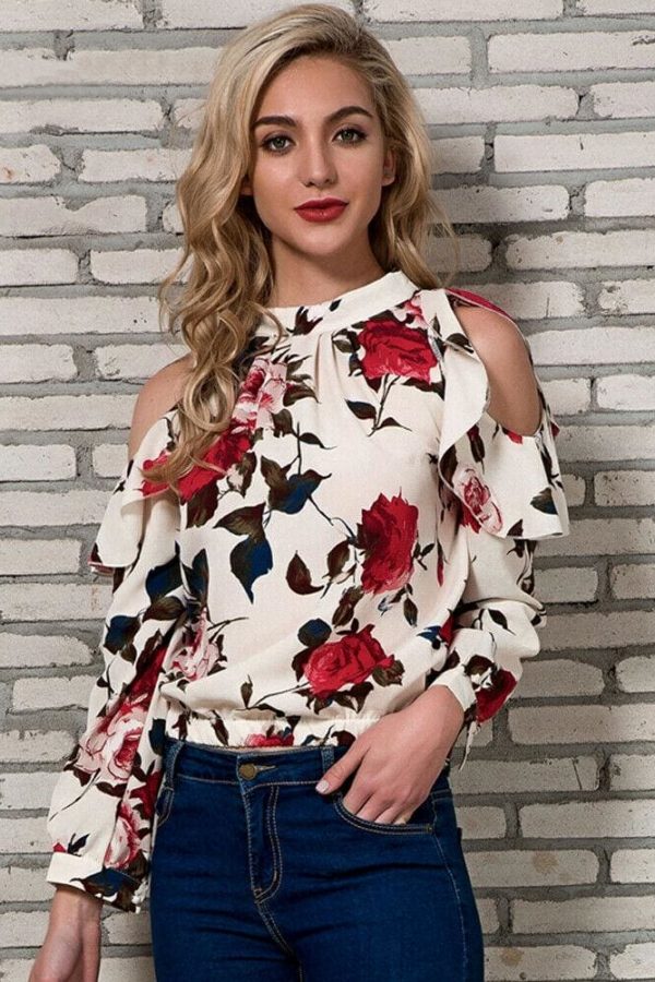 The Best Fashion Boho Women Summer Floral Chiffon Shirt Tops Elegant Ladies Casual Long Sleeve Crew Neck Loose Blouse Shirts Online - Takalr