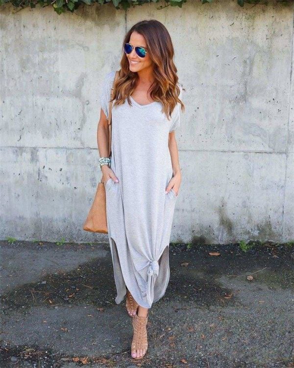 The Best Fashion Casual Cotton Dress Women Robe Jurken V-Neck Streetwear Loose Online - Source Silk