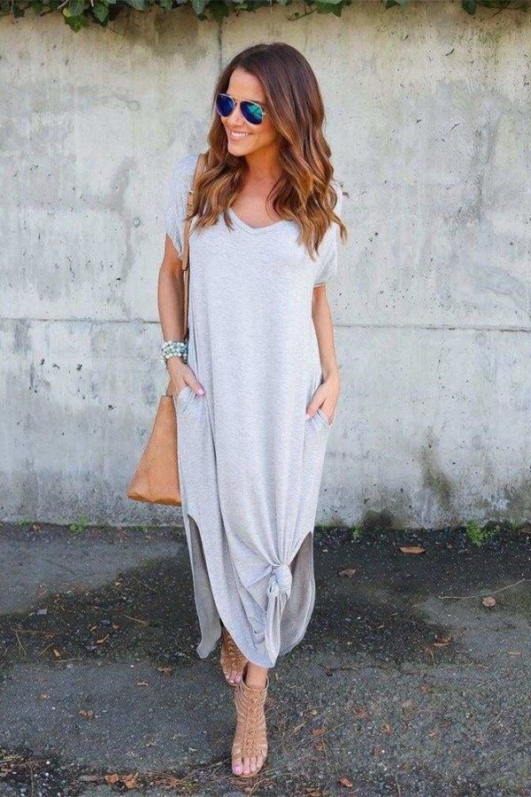 The Best Fashion Casual Cotton Dress Women Robe Jurken V-Neck Streetwear Loose Online - Source Silk