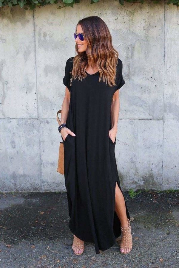 The Best Fashion Casual Cotton Dress Women Robe Jurken V-Neck Streetwear Loose Online - Source Silk