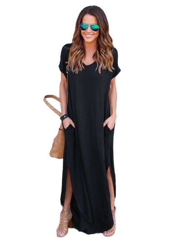 The Best Fashion Casual Cotton Dress Women Robe Jurken V-Neck Streetwear Loose Online - Source Silk