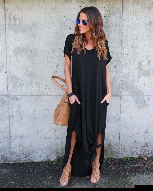 The Best Fashion Casual Cotton Dress Women Robe Jurken V-Neck Streetwear Loose Online - Source Silk