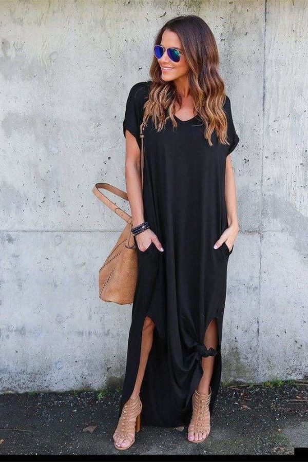 The Best Fashion Casual Cotton Dress Women Robe Jurken V-Neck Streetwear Loose Online - Source Silk