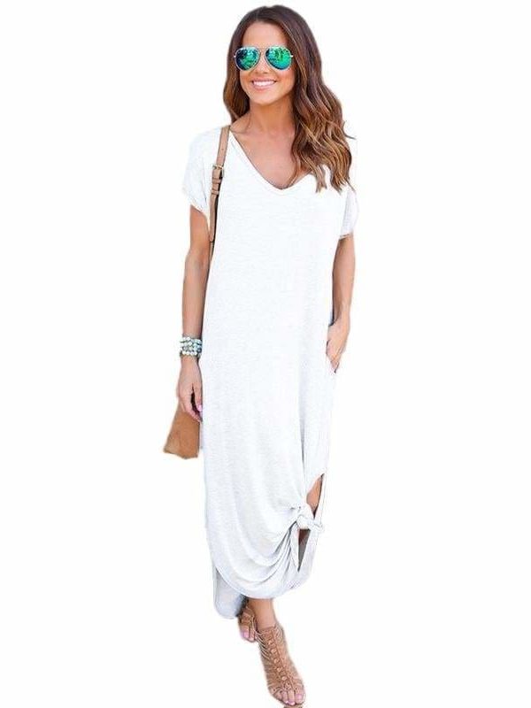 The Best Fashion Casual Cotton Dress Women Robe Jurken V-Neck Streetwear Loose Online - Source Silk