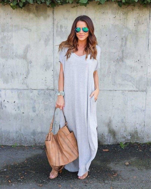 The Best Fashion Casual Cotton Dress Women Robe Jurken V-Neck Streetwear Loose Online - Source Silk