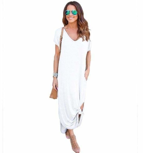 The Best Fashion Casual Cotton Dress Women Robe Jurken V-Neck Streetwear Loose Online - Source Silk