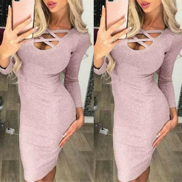 The Best Fashion Glitter Sequin Evening Dress Hollow Out Bodycon Sexy Women Clubwear Wrap Party Slim Fit Formal Dress Online - Takalr