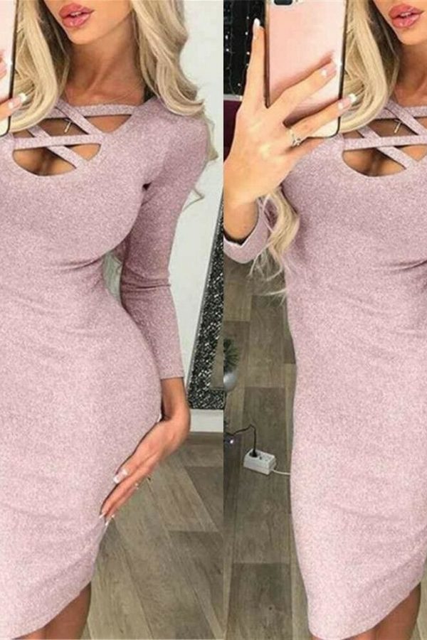 The Best Fashion Glitter Sequin Evening Dress Hollow Out Bodycon Sexy Women Clubwear Wrap Party Slim Fit Formal Dress Online - Takalr