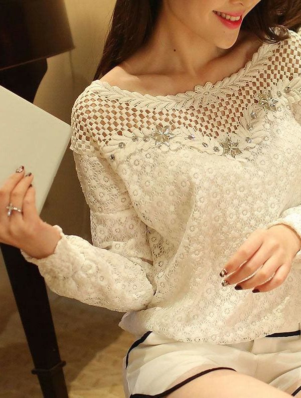 The Best Fashion Ladies Women Autumn Fall Lace Hollow Long Sleeve Casual T Shirt Tops Loose Soft Leisure Tees Online - Takalr