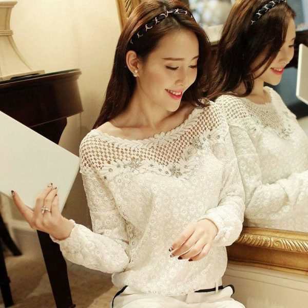 The Best Fashion Ladies Women Autumn Fall Lace Hollow Long Sleeve Casual T Shirt Tops Loose Soft Leisure Tees Online - Takalr