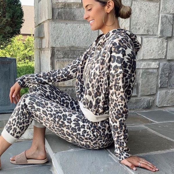 The Best Fashion Leopard Print Two Piece Set Women Autumn Long Sleeve Top and Pants Suit 2 Piece Set Online - Takalr