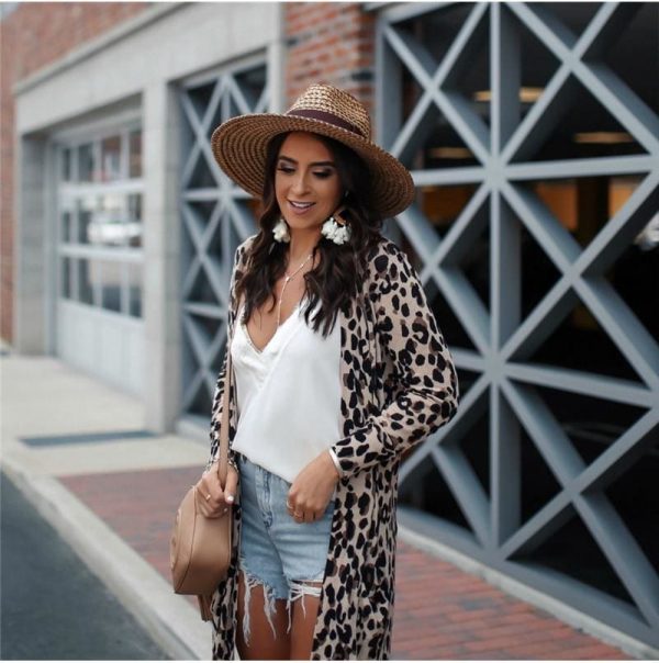 The Best Fashion Leopard Womenos Long Sleeve Cardigan Tops Loose Long Blouse Outwear Streetwear Online - Takalr