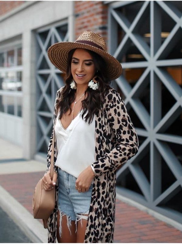 The Best Fashion Leopard Womenos Long Sleeve Cardigan Tops Loose Long Blouse Outwear Streetwear Online - Takalr