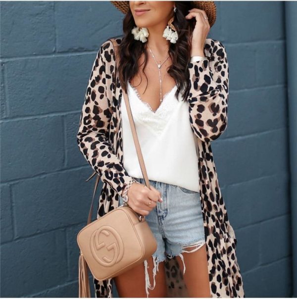 The Best Fashion Leopard Womenos Long Sleeve Cardigan Tops Loose Long Blouse Outwear Streetwear Online - Takalr