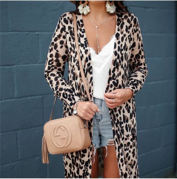 The Best Fashion Leopard Womenos Long Sleeve Cardigan Tops Loose Long Blouse Outwear Streetwear Online - Takalr