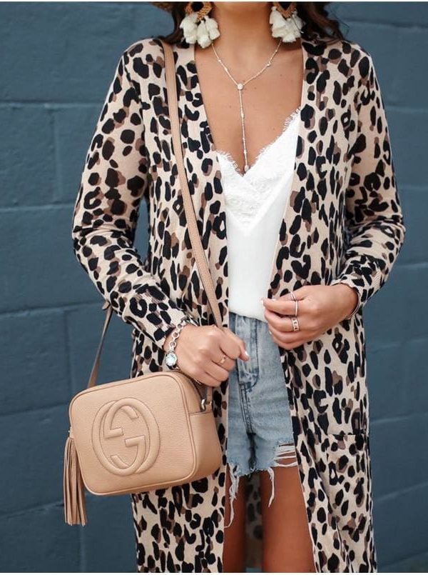 The Best Fashion Leopard Womenos Long Sleeve Cardigan Tops Loose Long Blouse Outwear Streetwear Online - Takalr