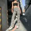 The Best Fashion Long Pants Women High Waist Flat Front Zebra Print Wide-Leg Pants Trouser Online - Takalr